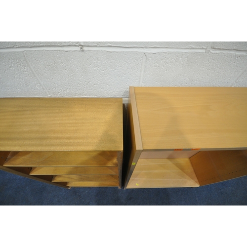 154 - A MODERN OPEN BOOKCASE, width 80cm x depth 30cm x height 116cm, along with a smaller bookcase, condi... 