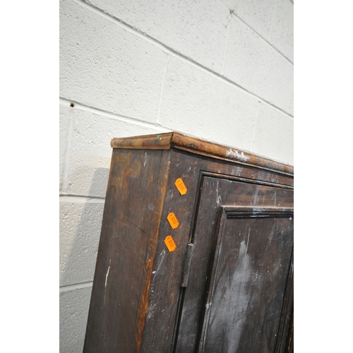 156 - A STAINED PINE DOUBLE DOOR CABINET, width 93cm x depth 28cm x height 123cm, historical woodworm, mar... 