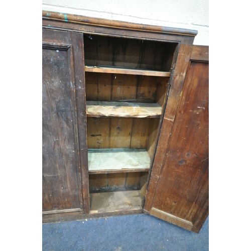156 - A STAINED PINE DOUBLE DOOR CABINET, width 93cm x depth 28cm x height 123cm, historical woodworm, mar... 