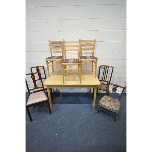 160 - A MODERN RECTANGULAR TABLE, width 122cm x depth 76cm x height 78cm, a set of three chairs, a pair of... 