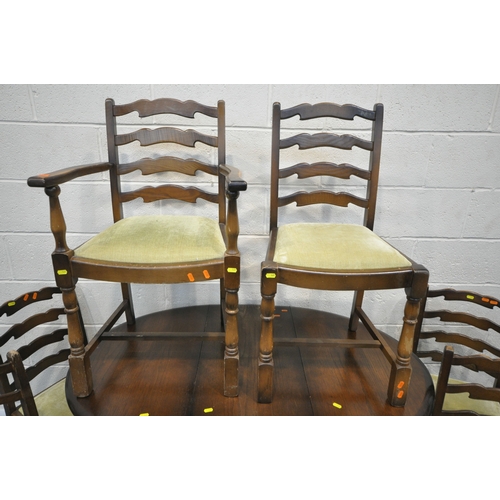 161 - A 20TH CENTURY OAK GATE LEG TABLE, raised on block and turned legs, united by stretchers, open width... 