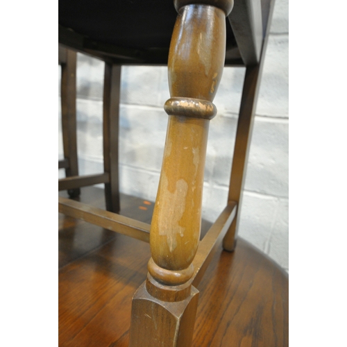 161 - A 20TH CENTURY OAK GATE LEG TABLE, raised on block and turned legs, united by stretchers, open width... 