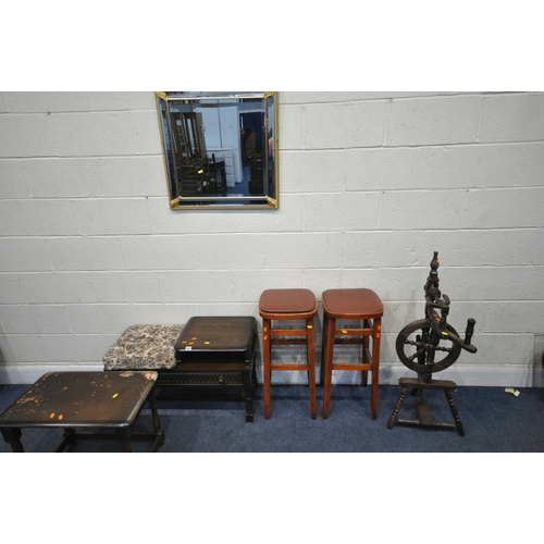 162 - A PRIORY OAK TELEPHONE SEAT, with a single drawer, width 85cm x depth 38cm x height 53cm, a matching... 