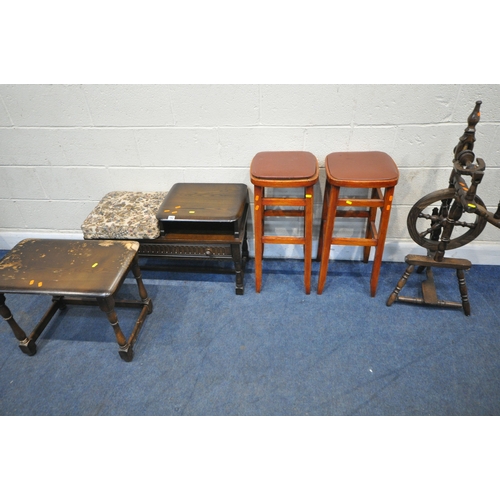 162 - A PRIORY OAK TELEPHONE SEAT, with a single drawer, width 85cm x depth 38cm x height 53cm, a matching... 