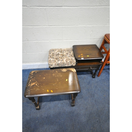 162 - A PRIORY OAK TELEPHONE SEAT, with a single drawer, width 85cm x depth 38cm x height 53cm, a matching... 
