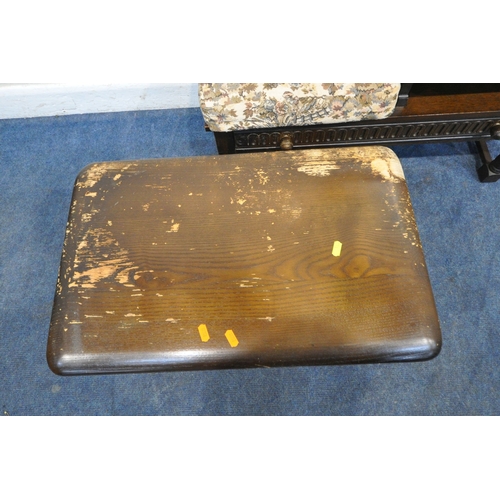 162 - A PRIORY OAK TELEPHONE SEAT, with a single drawer, width 85cm x depth 38cm x height 53cm, a matching... 