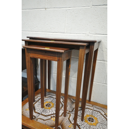 164 - A RECTANGULAR TILE TOP COFFEE TABLE, width 93cm x depth 52cm x height 42cm, a nest of four tables, a... 