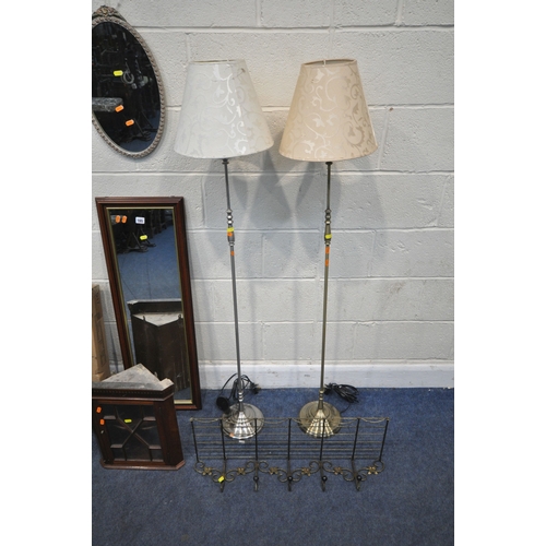 165 - A SELECTION OF OCCASIONAL FURNITURE, to include two standard lamps, two mirrors, a small corner cupb... 