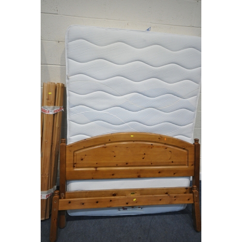 168 - A SILENT NIGHT 4FT6 MATTRESS, along with a modern pine bedstead, with siderails, slats and screws, c... 