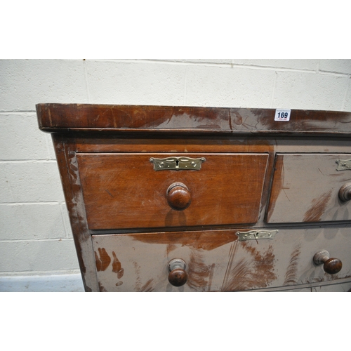 169 - A VICTORIAN MAHOGANY CHEST OF TWO SHORT OVER THREE LONG DRAWERS, width 97cm x depth 52cm x height 10... 