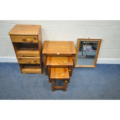 170 - A HARDWOOD NEST OF THREE TABLE, largest table width 55cm x depth 41cm x height 56cm, a pair of pine ... 