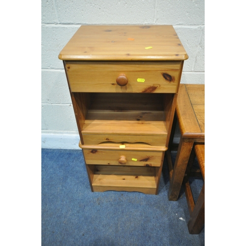 170 - A HARDWOOD NEST OF THREE TABLE, largest table width 55cm x depth 41cm x height 56cm, a pair of pine ... 