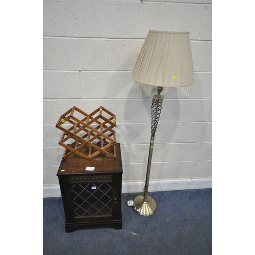 173 - AN OAK MEDIA CABINET, with a single lead glazed door, width 49cm x depth 41cm x height 66cm, along w... 