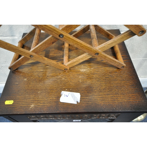 173 - AN OAK MEDIA CABINET, with a single lead glazed door, width 49cm x depth 41cm x height 66cm, along w... 
