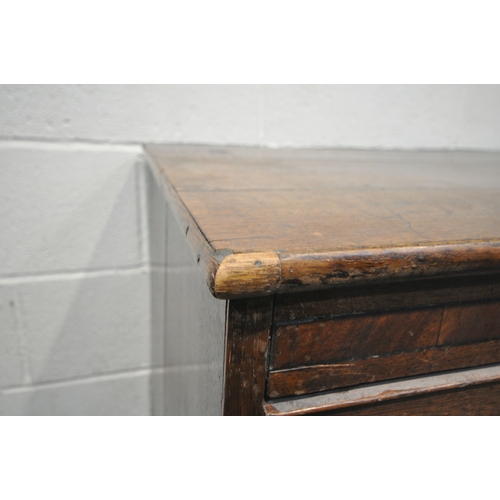 175 - A 19TH CENTURY OAK CHEST OF THREE LONG GRADUATED DRAWERS, raised on bracket feet, width 123cm x dept... 