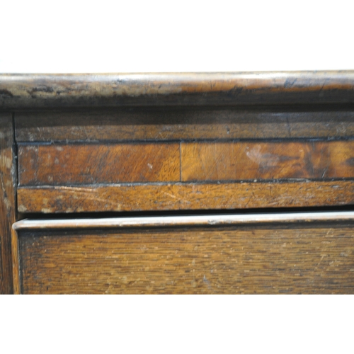 175 - A 19TH CENTURY OAK CHEST OF THREE LONG GRADUATED DRAWERS, raised on bracket feet, width 123cm x dept... 