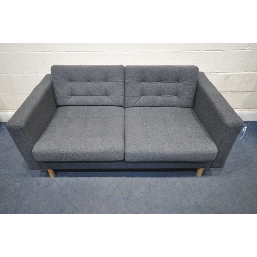 176 - A MODERN GREY UPHOLSTERED TWO SEATER SOFA, length 164cm x depth 95cm x height 78cm, condition report... 