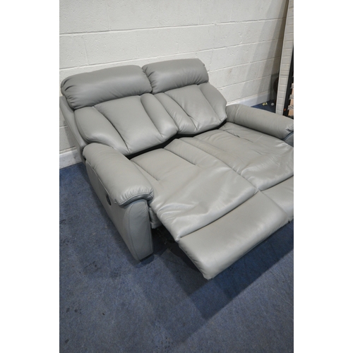 177 - A GREY LEATHER LA-Z-BOY TWO SEATER ELECTRIC RECLINING SOFA, with a USB socket to each end, width 149... 