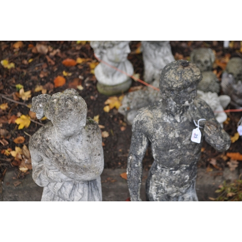35 - A WEATHERED CONCRETE GARDEN STATUE OF A MALE CLASSICAL FIGURE, height 82cm, and concrete garden figu... 