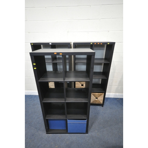 180 - THREE IKEA STORAGE UNITS, one with legs, two without, width 77cm x depth 39cm x height 155cm, condit... 