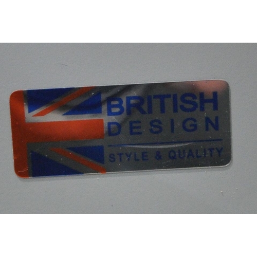 181 - A MODERN PARTIALLY PAINTED LIGHT OAK SIDE TABLE, with two drawers over double cupboard doors, width ... 