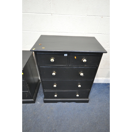 182 - A MODERN BLACK PAINTED PINE CHEST OF TWO SHORT OVER THREE LONG DRAWERS, width 80cm x depth 48cm x he... 
