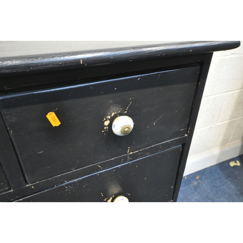 182 - A MODERN BLACK PAINTED PINE CHEST OF TWO SHORT OVER THREE LONG DRAWERS, width 80cm x depth 48cm x he... 