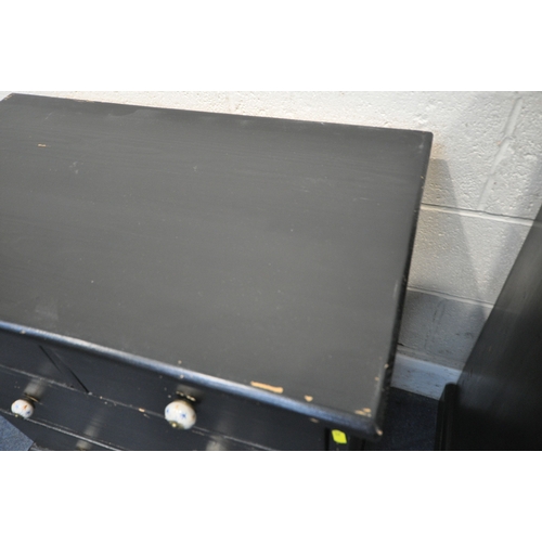 182 - A MODERN BLACK PAINTED PINE CHEST OF TWO SHORT OVER THREE LONG DRAWERS, width 80cm x depth 48cm x he... 