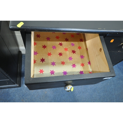 182 - A MODERN BLACK PAINTED PINE CHEST OF TWO SHORT OVER THREE LONG DRAWERS, width 80cm x depth 48cm x he... 