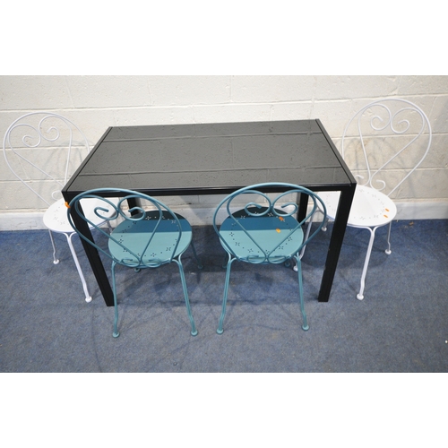 185 - A MODERN SMOKED GLASS RECTANGULAR TABLE, raised on a metal frame, width 120cm x depth 70cm x height ... 