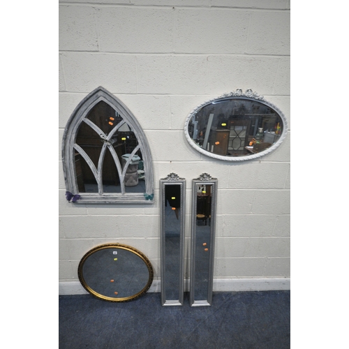 187 - A SELECTION OF WALL MIRRORS, varying in shape, size, designs, colours, etc, condition report: genera... 