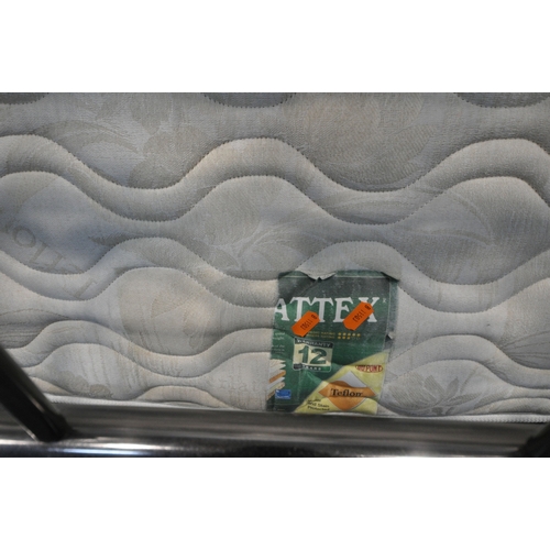 190 - A SINGLE MATTRESS, with a tubular metal bedstead, condition report: label ripped off the mattress, o... 