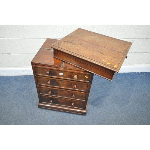 219 - AN EARLY 19TH CENTURY MAHOGANY DAVENPORT, the multidirectional spinning top can move in four directi... 