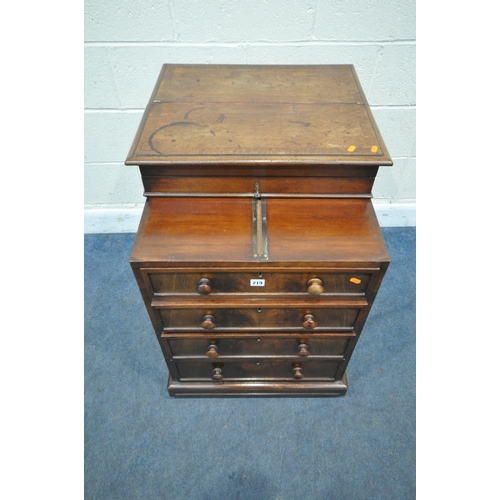 219 - AN EARLY 19TH CENTURY MAHOGANY DAVENPORT, the multidirectional spinning top can move in four directi... 