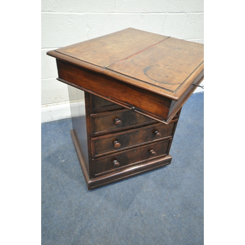 219 - AN EARLY 19TH CENTURY MAHOGANY DAVENPORT, the multidirectional spinning top can move in four directi... 