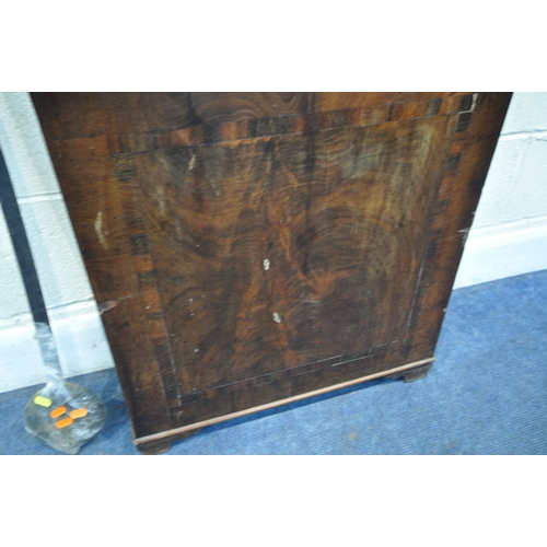 220 - A 19TH CENTURY MAHOGANY CASED LONGCASE CLOCK, with twin swan neck pediment, the arched glass door en... 