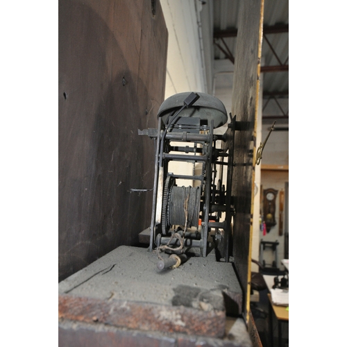 220 - A 19TH CENTURY MAHOGANY CASED LONGCASE CLOCK, with twin swan neck pediment, the arched glass door en... 