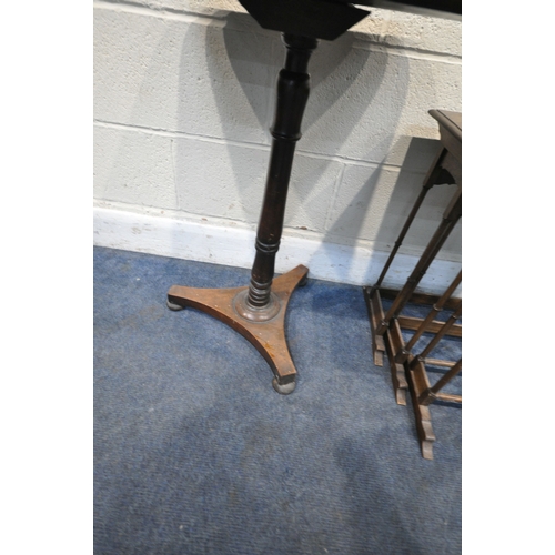 249 - A 19TH CENTURY TABLE, raised on a triform base, width 48cm x depth 44cm x height 69cm, a tripod tabl... 