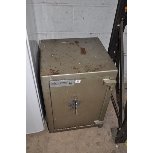 75 - A DUDLEY SAFES STEEL SAFE with two keys but no handle for door, does lock, open and shuts width 46cm... 