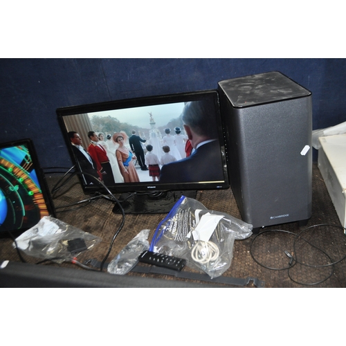 84 - TWO POLAROID 22in TV/DVD COMBI (one with stand and one with wall bracket, two Firesticks, a Cambridg... 