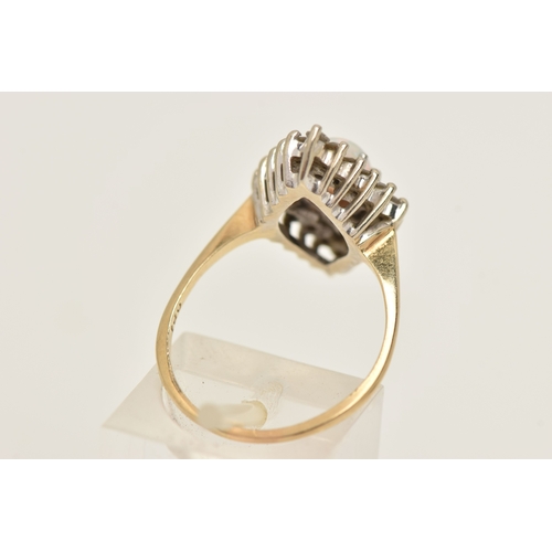 403 - AN OPAL AND DIAMOND CLUSTER RING, a high oval cabochon opal set with a surround of twenty two single... 
