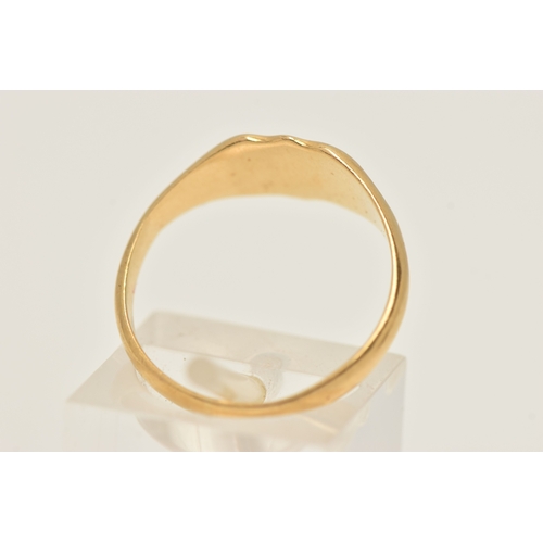 405 - AN 18CT GOLD SIGNET RING, a yellow gold shield form signet ring with monogram engraving, hallmarked ... 