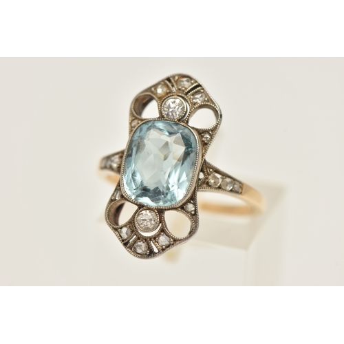 406 - AN EARLY 20TH CENTURY AUSTRO HUNGARIAN GEM SET RING, a principally set mixed cut aquamarine, approxi... 