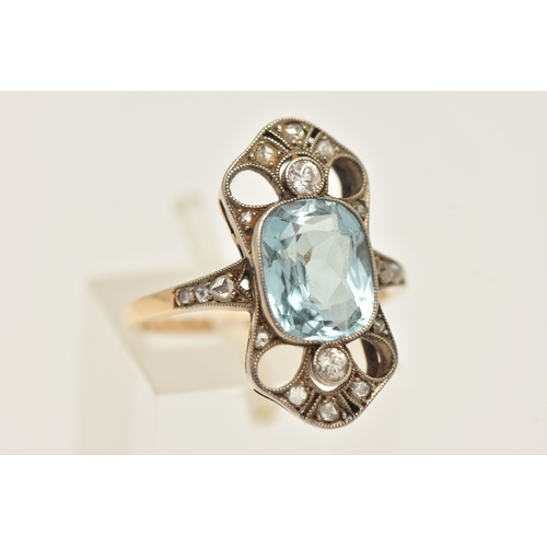 406 - AN EARLY 20TH CENTURY AUSTRO HUNGARIAN GEM SET RING, a principally set mixed cut aquamarine, approxi... 