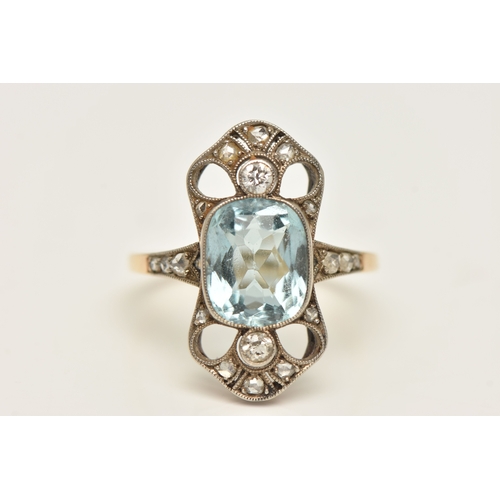 406 - AN EARLY 20TH CENTURY AUSTRO HUNGARIAN GEM SET RING, a principally set mixed cut aquamarine, approxi... 