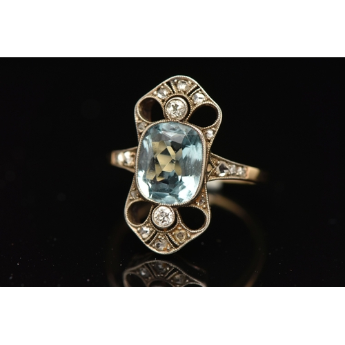 406 - AN EARLY 20TH CENTURY AUSTRO HUNGARIAN GEM SET RING, a principally set mixed cut aquamarine, approxi... 
