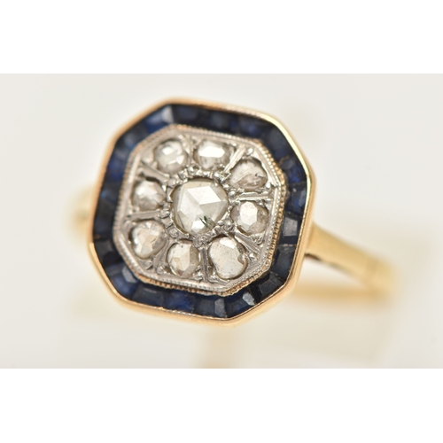 407 - AN EARLY 20TH CENTURY ART DECO GEM SET RING, designed as a cluster of nine rose cut diamonds, set in... 
