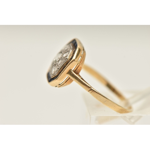 407 - AN EARLY 20TH CENTURY ART DECO GEM SET RING, designed as a cluster of nine rose cut diamonds, set in... 
