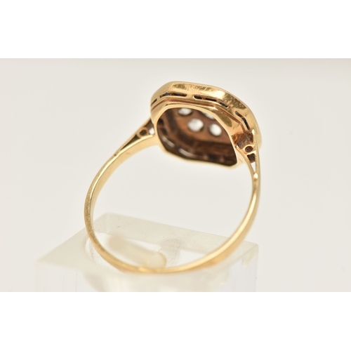 407 - AN EARLY 20TH CENTURY ART DECO GEM SET RING, designed as a cluster of nine rose cut diamonds, set in... 