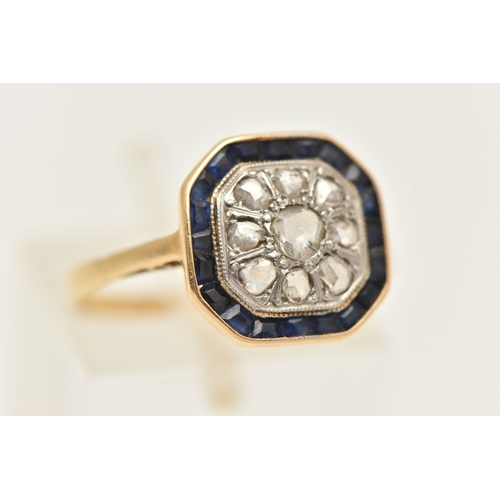 407 - AN EARLY 20TH CENTURY ART DECO GEM SET RING, designed as a cluster of nine rose cut diamonds, set in... 